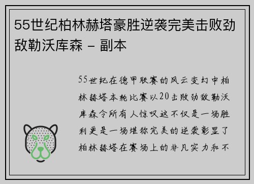 55世纪柏林赫塔豪胜逆袭完美击败劲敌勒沃库森 - 副本