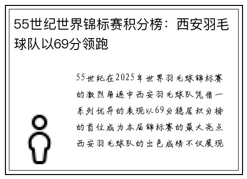 55世纪世界锦标赛积分榜：西安羽毛球队以69分领跑